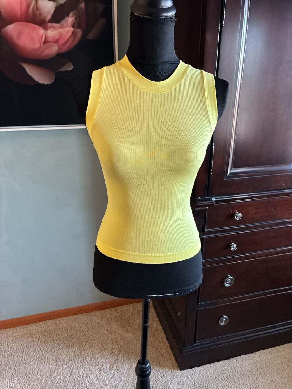 Athleta Ribbed Sleeveless Crew Neck Tank Top - Neon Yellow Sz XXS A687